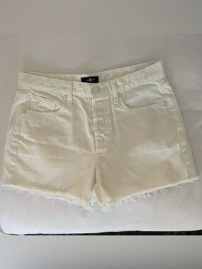 7 For All Mankind White Denim Monroe Cut Off Shorts Beach Festival Womens Sz 26